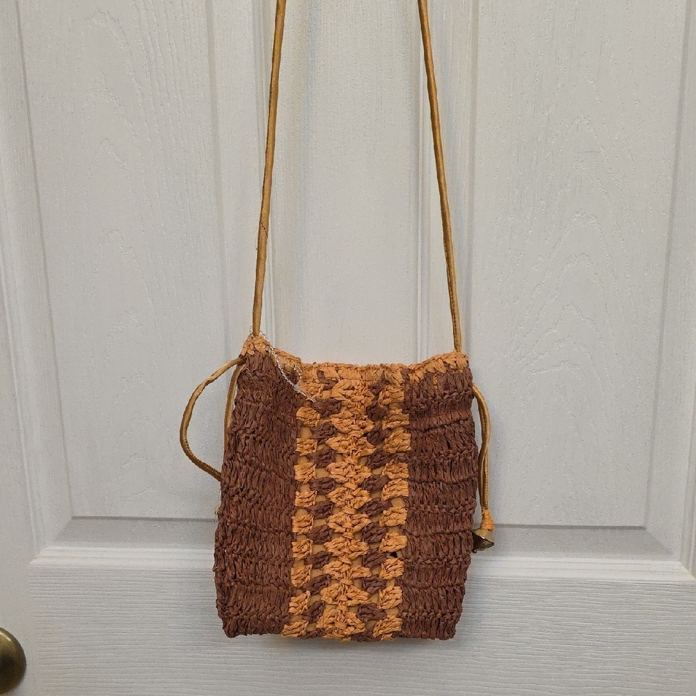 Free People Brown and‎ Tan Woven Shoulder Bag.